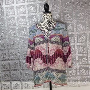 Chelsea & Violet Tribal Tie Front  Bell Sleeve Top
